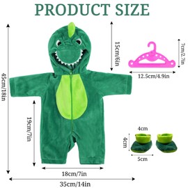 Clothing Outfits for Baby Dolls, Doll Clothes 35-45 cm for Large Baby Dolls, Baby Doll Clothes Accessory Set with Jumpsuit Hanger Socks, Gifts for Girls Boys (Green)