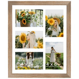 JCJMY 11x14 Collage Picture Frame with Mat, Display 5 Pcs 4x6 Photos or 11x14 Picture, Five Opening 4x6 Picture Frame Collage for Wall Hanging, Lightweight 4 x 6 Multi Photo Frame, Rustic Brown