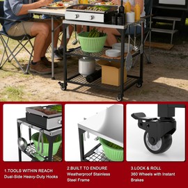 TAILGRILLER Stainless Steel Grill Cart on Wheels, Heavy Duty 3-Shelf
