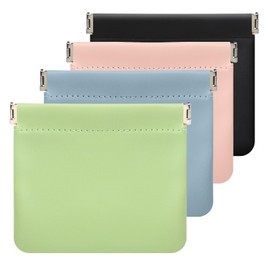 ISKYBOB 4PCS Small Makeup Bag for Purse, Portable Lambskin Pocket Cosmetic Bag Squeeze Top Coin Purse for Women Snap Closure Organizer Pouch Mini Self-Closing Lipstick Pouchic for Travel (Summer)