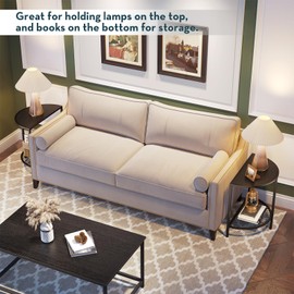 SAYGOER Black Half Moon Bed Side Tables Night Stand Small End Tables for Living Bed Room 2 Tier Wood Couch Tables with Black Metal Storage Shelf Adjustable Feet, All Black