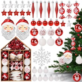 Qintora Christmas Baubles Set, 70 Pieces Christmas Baubles Plastic, Christmas Decoration Christmas Tree Baubles Plastic Christmas Tree Decoration for Christmas Decoration Pendant Party, Wedding