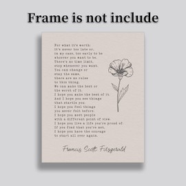 For What It's Worth Quote Print, F. Scott Fitzgerald Literary Wall Art for Office, Bedroom & Dorm, Minimalist Inspirational Book Quote Decor, Unframed (8X10 Inch-Unframed)
