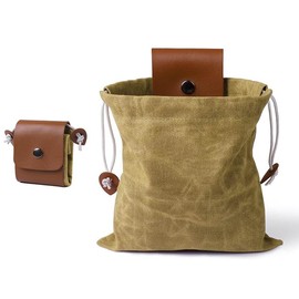 GEZHANGQUAN Collapsible Foraging Bag, Mushroom Storage, Leather, Foldable Canvas Belt Bag, Bushcraft Bag, Pu Hunting Belt Bag, Hiking Pouch, Khaki