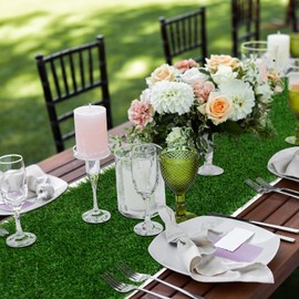 XLX TURF Grass Table Runner 12 x 90 Inch, Green Artificial Table Centerpiece Decor for Wedding, Birthday Party, Banquet, Baby Shower