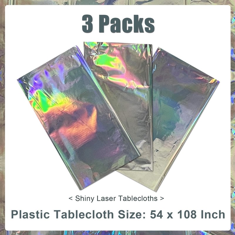SAJOO 3 Packs Iridescent Plastic Tablecloths 54 x 108 Inch