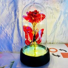 Rose Flower for Mother's Day Ideas, Mothers Day Flowers Gifts for Mom Wife from Daughter Son Husband, Forever Galaxy Rosas Eternas,Light Up Flower In Glass Dome, birthday Butterfly Gifts for women