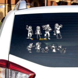 Zombie Stick Family Figure Pet Dog Car Truck Bumper Sticker Decal Vinyl - Set of 9 Reflective - White Background
