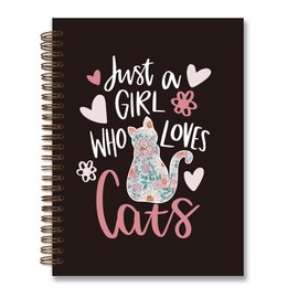 foedor Just A Girl Who Loves Cats Spiral Notebook,Cat Notebook for Girls, Cat Floral College Ruled Notebook for Work Writing Journaling,Hardcover Spiral Notebook for Offices Schools Classrooms,Gifts for Cat Lovers