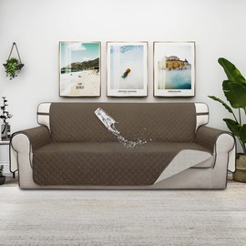 ISSUNTEX Double Protection 100% Waterproof Sofa Covers for Living Room, Couch Covers for 3 Cushion Couch Sofa, Reversible Furniture Protector Sofa Cover for Dogs, Pets, Kids (Sofa, Camel/Ivory)