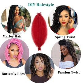 Paraglame Red Marley Hair 16 Inch Springy Afro Twist Hair 2 Packs Marley Twist Braiding Hair for Faux Locs Crochet Hair Red Braiding Hair Extensions for Black Women (16Inch(Pack of 2), Red)