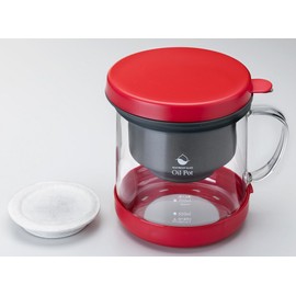 Takagi Metal KWP-GN-R Oil Pot, Oil Strainer, Oil Pot, Oil Storage, Heat Resistant Glass, 0.7 L; Red, Made in Japan, Fluorine Coated, Activated Carbon, Small, Oil Container, Oil Storage, Oil Storage,