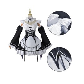 FCCAM Re0 Rem Cosplay Maid Dress Maid Cosplay Maid Outfit Maid Costume Cosplay Women's Anime Re:Life in a Different World from Zero, S