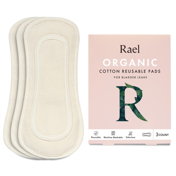 Rael Reusable Pads, Organic Cotton Cover - Postpartum Essential, Incontinence Pads for Women, Bladder Leakage Pads for Women, Thin Cloth Pads, Leak Free, Washable, Neutral Color, 3 Count (Petite)