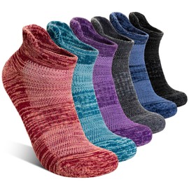 AMENLAN Merino Wool Ankle Socks Running Half Cushioned Men Women Hiking Thick No Show Socks 6 Pairs (Grey/Blue/Purple,Large)