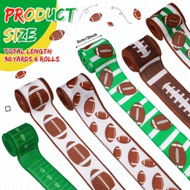 Tigeen 6 Roll Football Wired Edge Ribbon Ball Field Pattern Craft Ribbon Team Sports Burlap Ribbon Rolls for Wreath Gift Wrapping Bow Sewing DIY Crafts Party Decor, 2 Inch x 30 Yards
