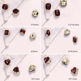 Yuzhiye Nail Rhinestones, Large Size, Set of 12, Nail Parts, Large Nail Stone, Heart, Square, Crystal, Bijou Parts, Nail Art, Decoration Parts, New Year, Wedding (Burgundy Red)