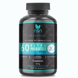 NSN Ultra Probiotics PLUS 60 Billones Liofilizado | 11 Tipos de Probióticos |5 Tipos de Enzimas Digestivas | Fibra para Digestión |Cápsulas con 480 mg