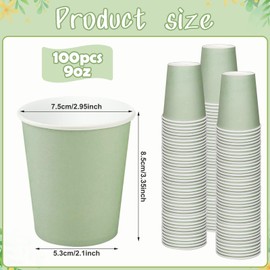 YIDAKO 100Pcs 9oz Sage Green Paper Cups,Disposable Coffee Paper Cup,Green Party Cups Beverage Drinking To Go Cups for Birthday Bridal Shower Wedding Easter St Patricks Baby Shower Party Supplies
