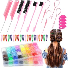 Juego de Accesorios para Cabello con 3600 Ligas - Kit para Crear Peinados con Organizadores, Cortadores de Cola de Caballo, Cepillos, Peines, Scrunchies y Moños para Niñas y Mujeres ¡Incluye Todo! (3634 Piezas)