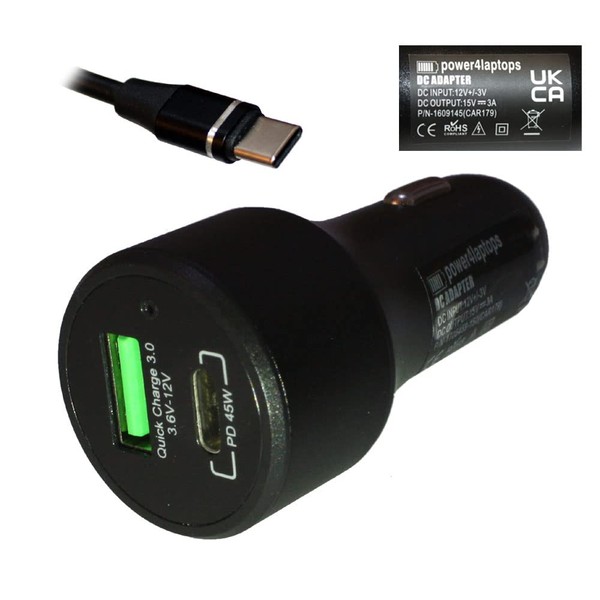 Power4Laptops DC Adapter Tablet Car Charger Compatible With XP-Pen Artist