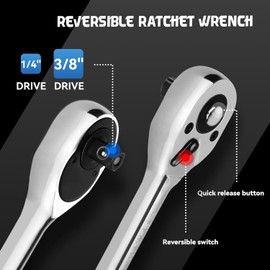 NewShark 53 Pieces 1/4 inch Drive Socket Ratchet Wrench Set, with Bit Socket Set Metric and Extension Bar for Auto Repairing and Household, with Storage Case,with 72 Tooth Reversible Ratchets