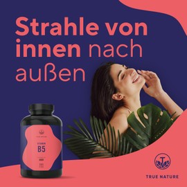 Vitamin B5 - Pantothensäure 500 mg hochdosiert - 365 Kapseln - 1 Jahr Vorrat: Big Pack - Vegan - Deutsche Produktion - TRUE NATURE