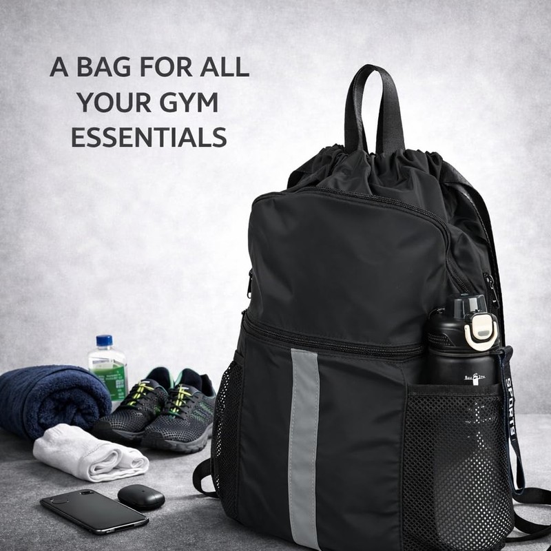 PPZ Drawstring Sports Backpack with Side Mesh Pockets, Lightweight Gym