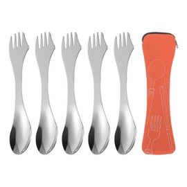 OVDGWC 5 Teile Mit DREI-In-Eins-Messer- Und Gabellöffel, 1-Teilige Aufbewahrungstasche, Edelstahlgabel, Praktisches Reisegeschirr, Kreatives Tabellengeschirr, Camping-Tisch Im Freien