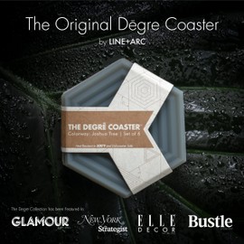 The Original Degrē Coaster (Set of 6, Smoke) by LINE+ARC. 10mm Thick Dishwasher Safe Stain-Resistant Outdoor Coffee Table Silicone Modern Hexagon Mid Century Cup Drink Rubber Non-Absorbent