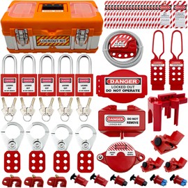 SAFBY Lockout Tagout Kit Electrical Loto - Clamp-On Circuit Breaker Lockout, Group Lockout Hasps, Lockout Tag, Universal Multi- Pole Breaker for Kit Station (Box Orange Kit)