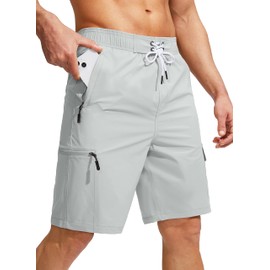 Kayrth Men's Swim Trunks Quick Dry Board Shorts with 5 Pockets Swimsuit Swimwear for Men - No Mesh Liner Light Grey
