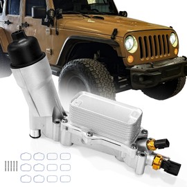 High Soar 926-959 Aluminum Oil Filter, 3.6L Housing Kit Engine Oil Cooler Adapter Assembly for 2011-2017 Chrysler Challenger Jeep Ram 1500 with Oil Cooler Sensors & Gaskets