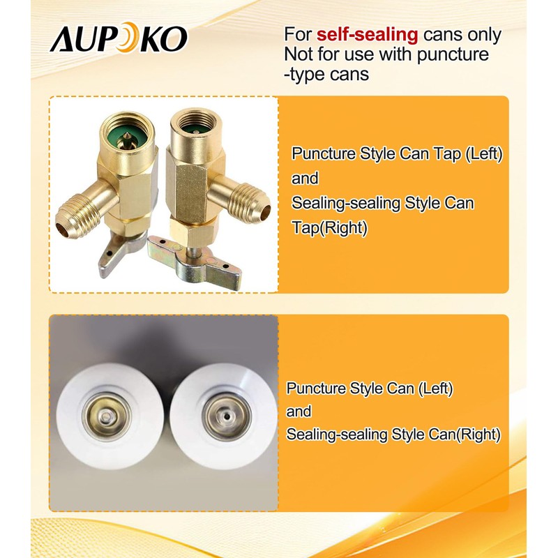 Aupoko R134A Self-Sealing Can Tap with Tank Adapter, 1/2" Acme