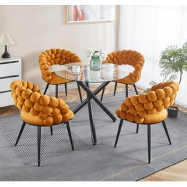 Modern Round Dining Table for 2 4 People, 36 in Glass Kitchen Dining Room Table with Black Metal X-Shaped Legs, Space Saving Circle Dinner Tables for Dining Room, Kitchen, Living Room