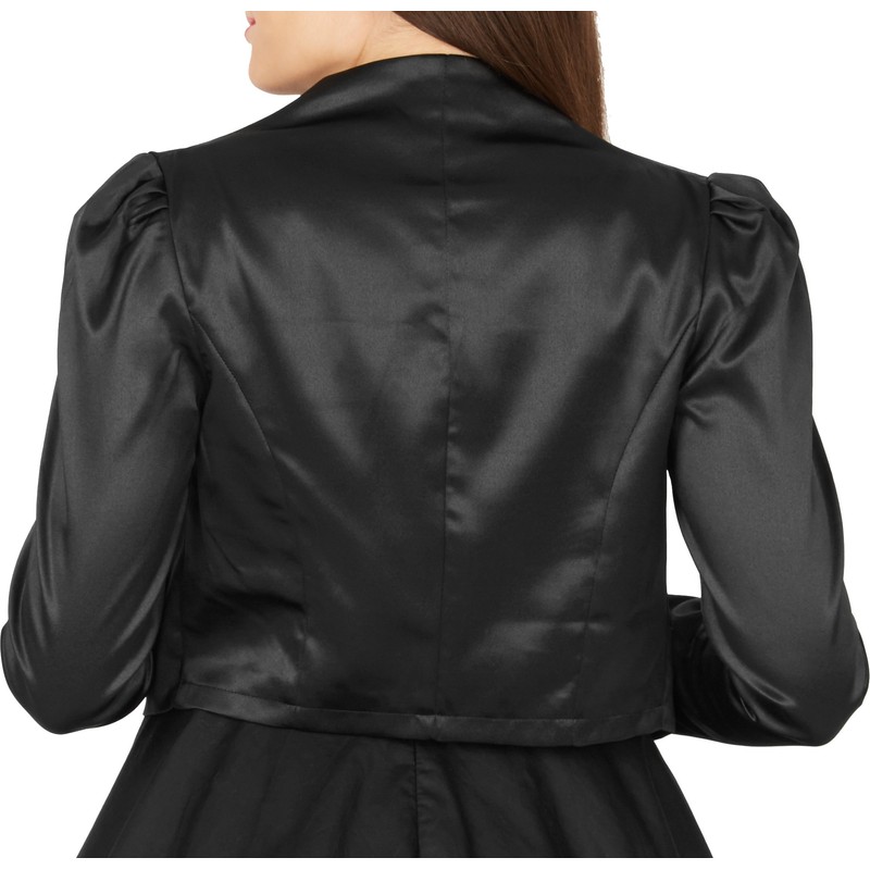 BlackButterfly Formal Satin Long Sleeve Bolero Shrug Jacket (Black, XL)