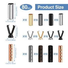 Pack of 80 Cord Ends Cord End Metal Cord Ends Metal Cord Locks Cord Buckles Alloy Hat Cord Decoration Buckles 2 Sizes for Shoelaces Hat Cords Backpack Cords, 1, 1