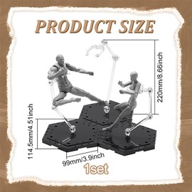 FINGERINSPIRE 3 Pcs Action Figure Stand Assembly Action Figure Display Holder Base Hexagon Model Support Stand Black Miniature Model Bases Compatible with HG RG SD SHF Gundam 1/144 Figures
