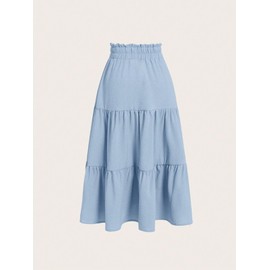 Floerns Girls Boho Floral Print High Waist Flare Hem Summer Long Skirt Blue 11-12Y