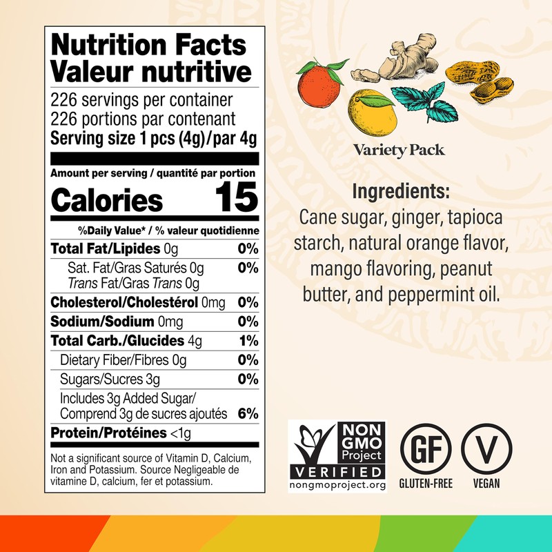 Chimes Ginger Chews 2LB Variety Pack - Original, Orange, Mango,