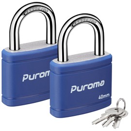 Puroma 2 Pack Keyed Padlock with 3 Keys Alike, 1.1 Inch Locker Lock 40mm Heavy-Duty Locks for Gate Fence Hasp Cabinet Toolbox School Gym Locker (Blue)