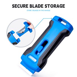 FOSHIO Razor Blade Scraper Tool with 20pcs Extra Stainless Steel Blades, Plastic Scraper for Glass Top Stove, Oven Door, Cooktop, Window, Glass Shower Doors, Remove Food Residue, Paint, Sticker