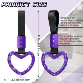 Fabbay Bling Car Accessories Bling Heart Handle Ring Car Accessory for Women Hand Strap Drift Charm Rear Bumper Warning Ring Decor for Auto Bus Interior Exterior Decoration (Purple, Heart Style)