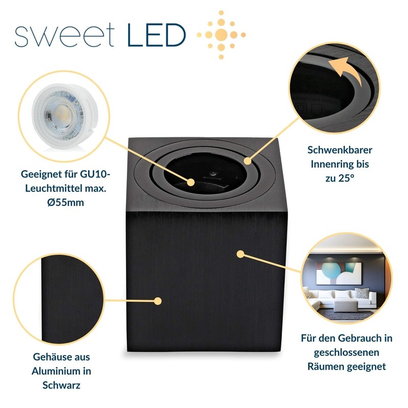 Sweet Led 2 x Mounting Frame Black Brushed GU10 Surface
