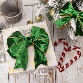 Ribbli Emerald Green Velvet Wired Ribbon 1.5 Inch Metallic Green Crushed Velvet Christmas Ribbon for Gift Wrapping Christmas Tree Decoration Crafts Wreaths Supplies-Continuous 10 Yards