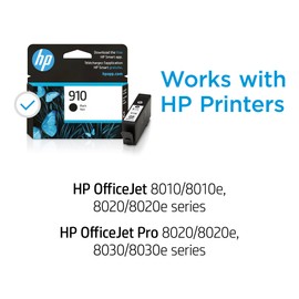 HP 910 Black Ink Cartridge | Works with OfficeJet 8010, 8020 Series, OfficeJet Pro 8020, 8030 Series | Eligible for Instant Ink | 3YL61AN