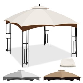 10 x 12 Replacement Gazebo Canopy Top for Lowe's Allen Roth Gazebo, Double-Tier Gazebo Roof Cover with Air Vent,Heavy Duty Canopy Roof Gazebo Top 10X12 Gazebo Cover (Beige)