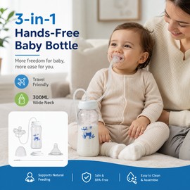 3-in-1 Wide-Neck Baby Bottle with Straw Tube – 300ML Spill-Resistant Feeding Bottle for Home and Travel