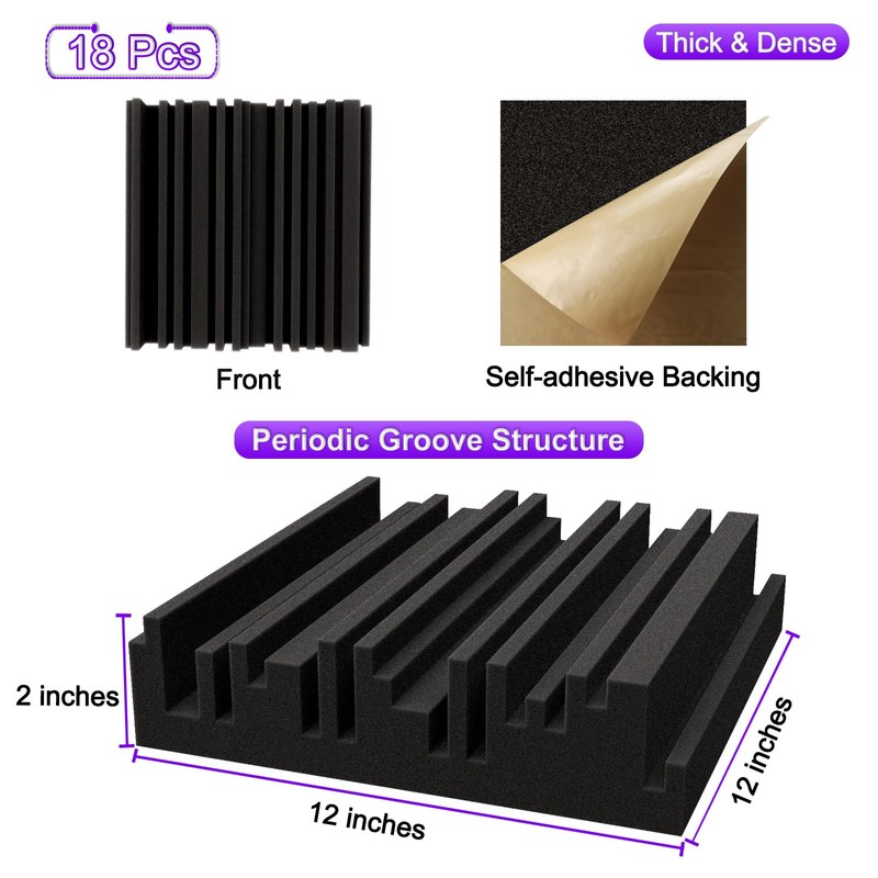 TroyStudio Self-adhesive Acoustic Foam Panels, 12 X 12 X 2