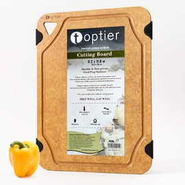 toptier Cutting Board for Kitchen Dishwasher Safe, Toptier, Wood, Fiber , Eco-Friendly, Non-Slip, Juice Grooves, Non-Porous, BPA Free, Small, Silicone, 11.5 x 9.25-inch, Natural Slate